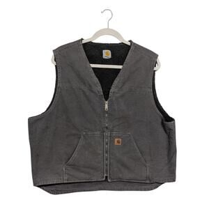 Vintage Y2K Carhartt Sandstone Rugged Vest Sherpa Lined Duck Canvas Dark Gray 3X